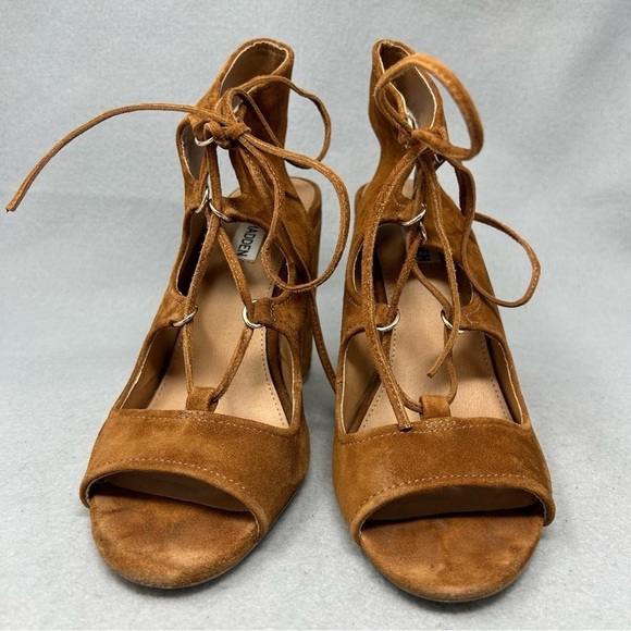 Steve Madden Aryah Brown Suede Lace Up Open Toe Heels Women’s Size 9M - Picture 7 of 12